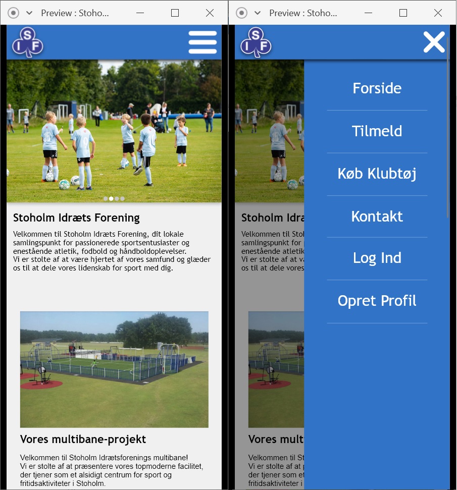 Billede af mobil-versionen af vores projekt 
